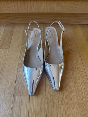 Sam Edelman Metallic Silver Pointed Slingback Heels